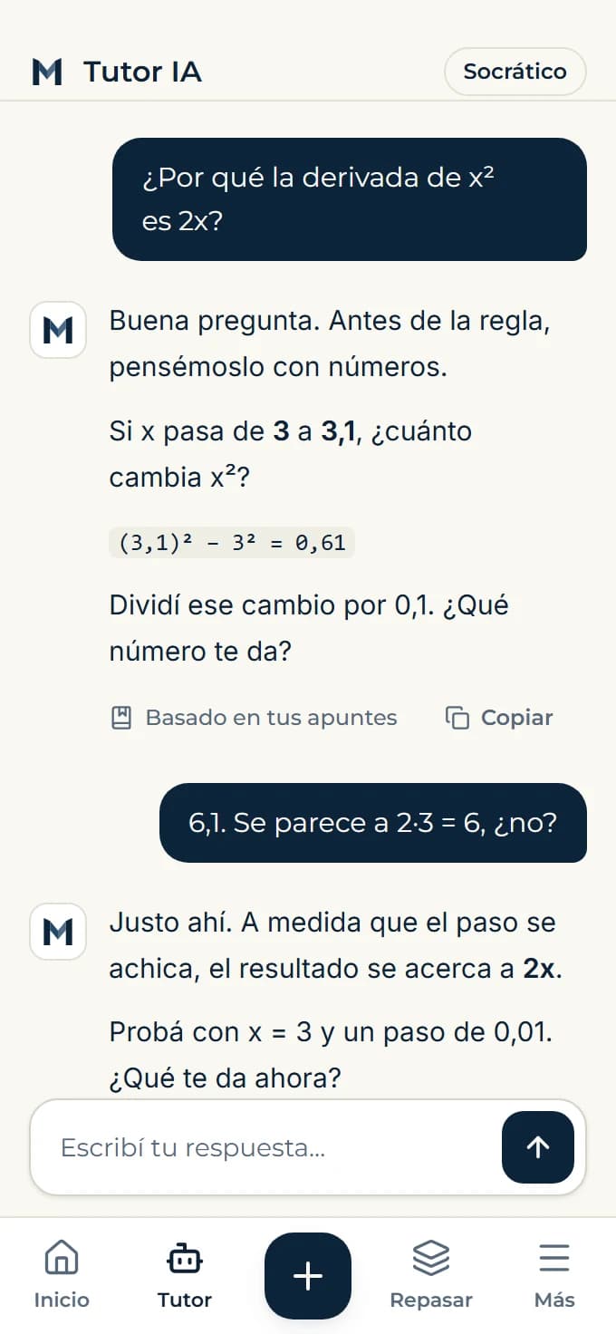 Conversación con el tutor de IA en modo socrático